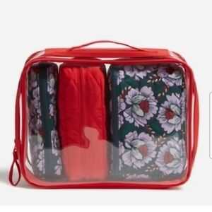 Vera Bradley Red and Floral Cosmetic Bag Set